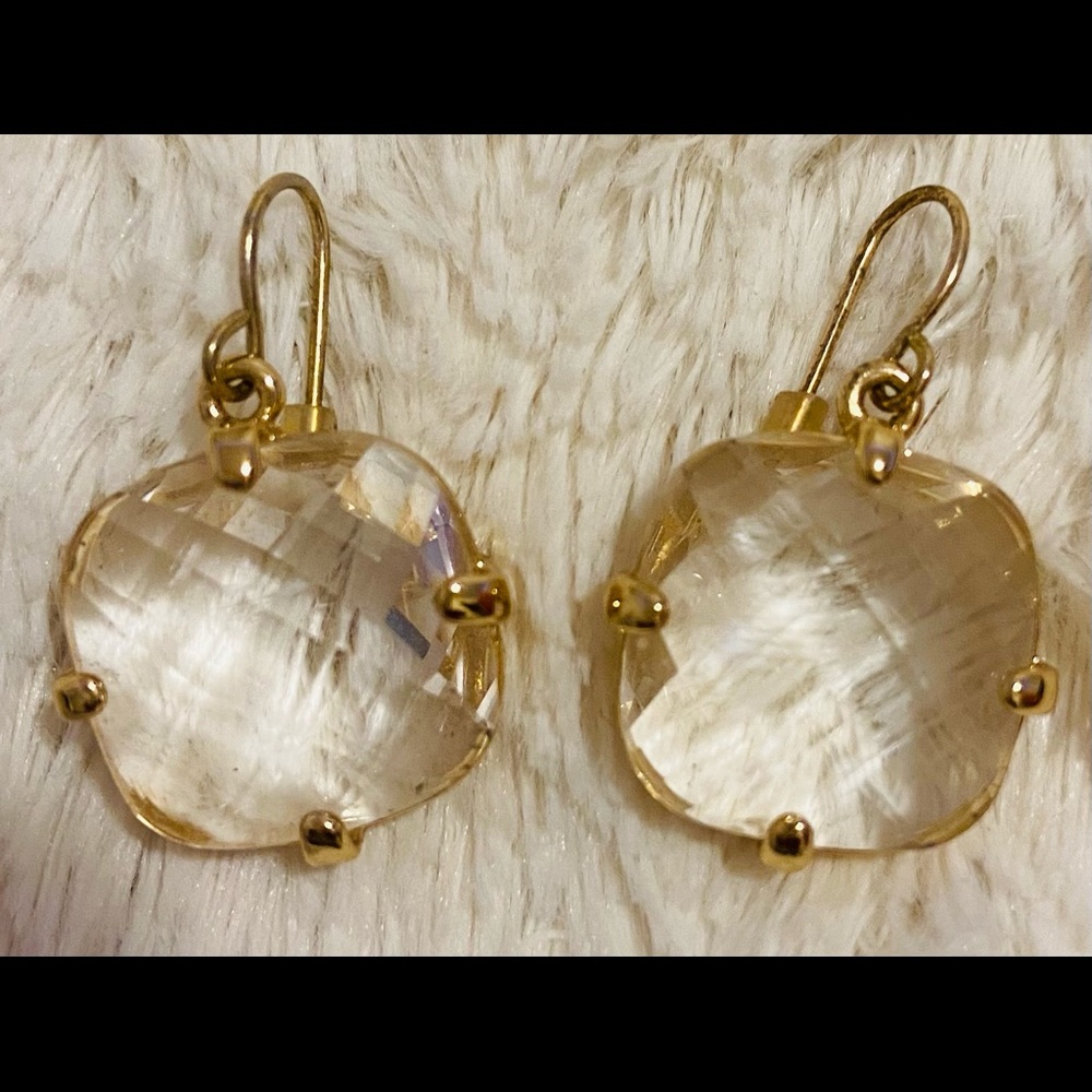 NEW: Clear Crystal Glass Drop Gold Earrings.